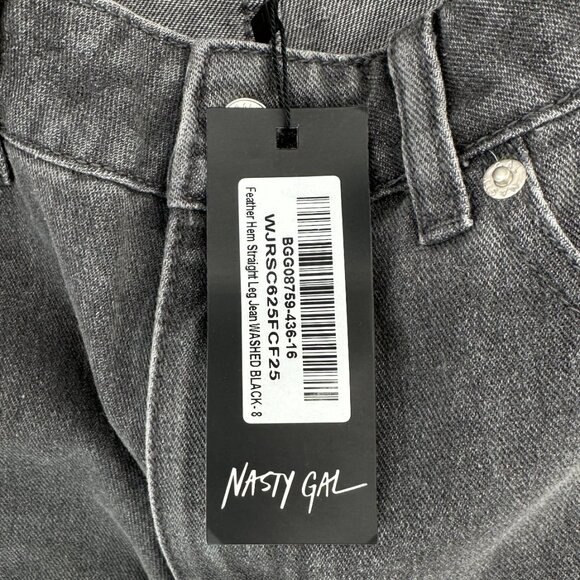 NWT Nasty Gal Washed Black / Gray Feather Hem Straight Leg Jeans sz 8 - Picture 6 of 12